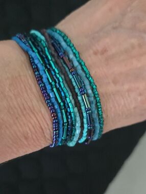 Multi-Strand Teal & Blue Seed Bead Wrap Bracelet - Women Jewelry